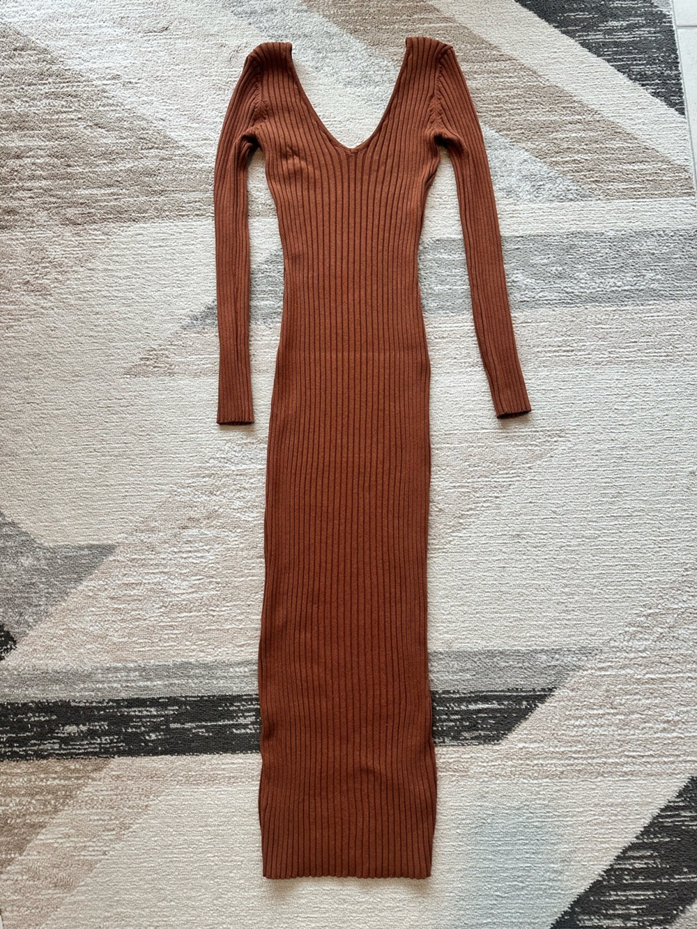 JLUXLABEL Long-Sleeve Ribbed Knit Bodycon Dress In Rust Size M